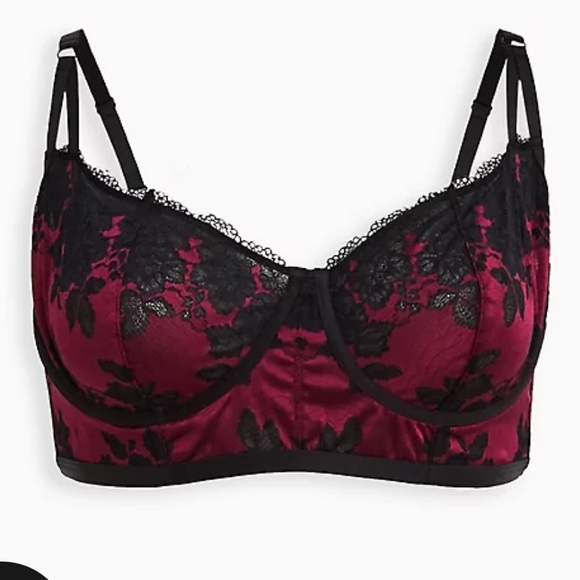Torrid 3 piece set - Berry & Black Lace Bralette, cheeky panty & garter … - Picture 2 of 10
